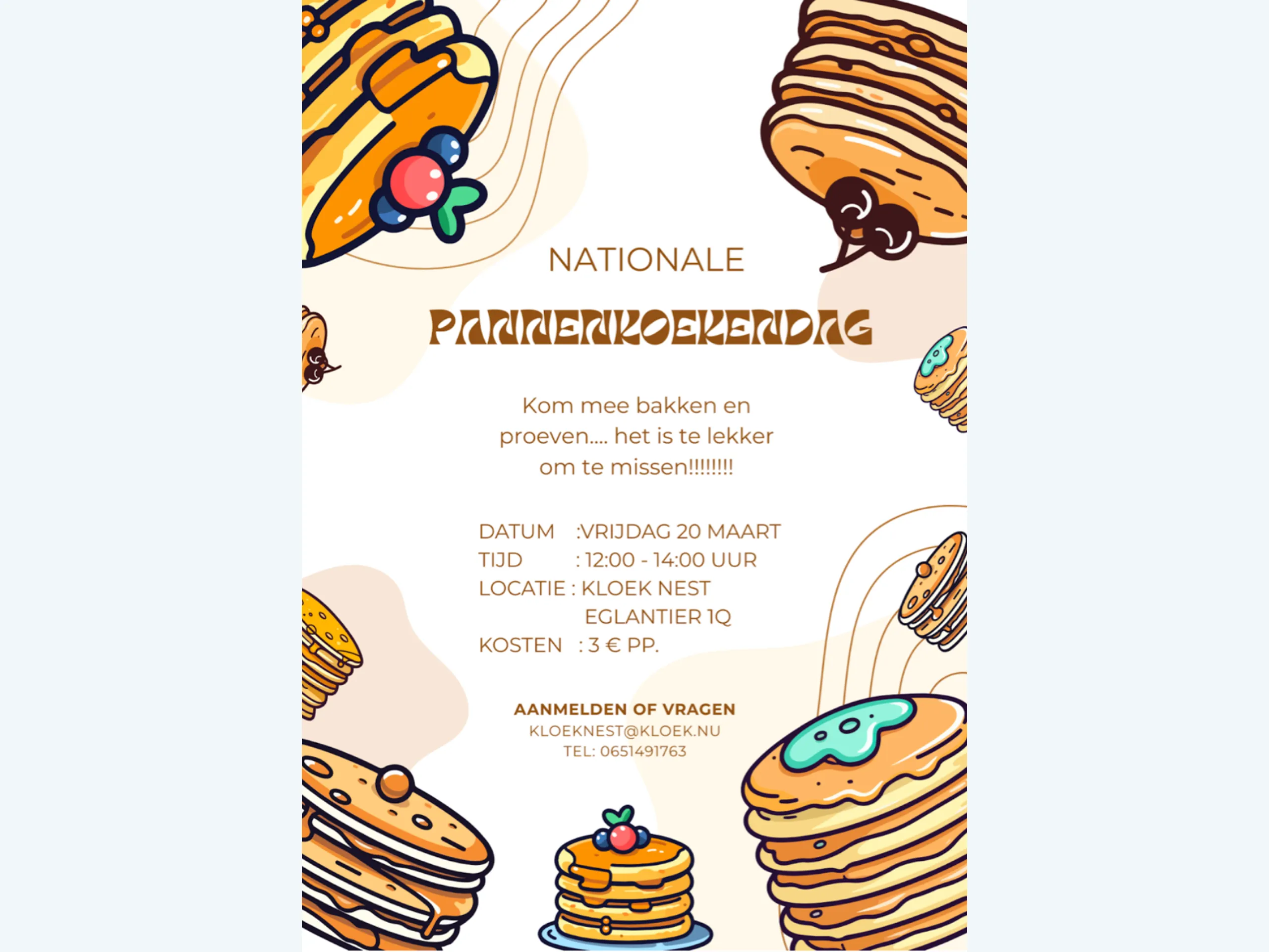 Afbeelding voor activiteit: 🥞✨ Pannenkoekenmiddag bij Kloek Nest ✨🥞  