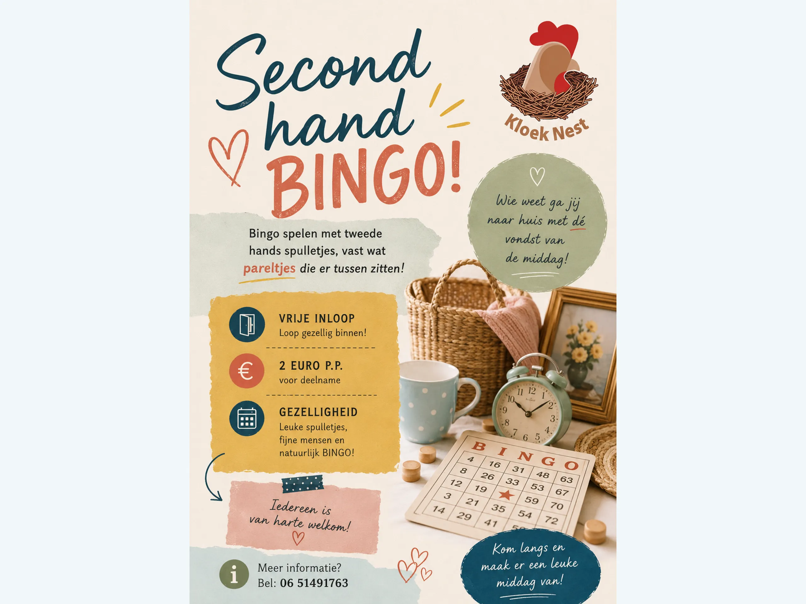 Afbeelding voor activiteit: Second hand Bingo bij Kloek Nest