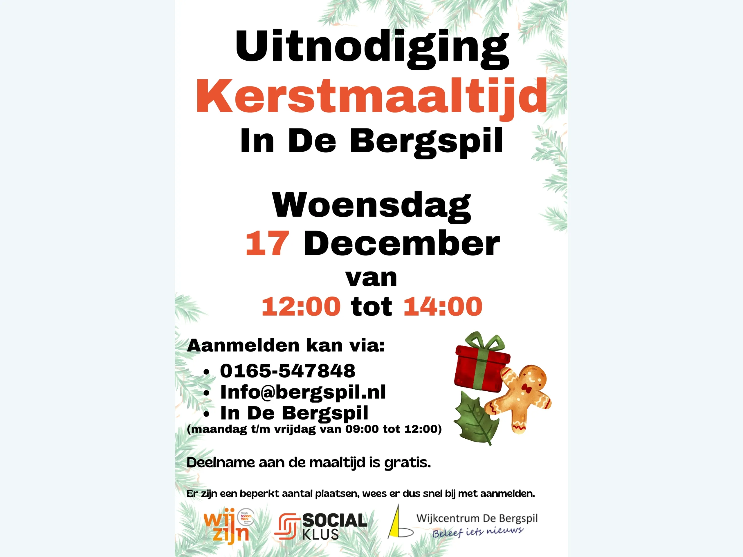 Afbeelding voor activiteit: Kerstmaaltijd in Wijkcentrum de Bergspil