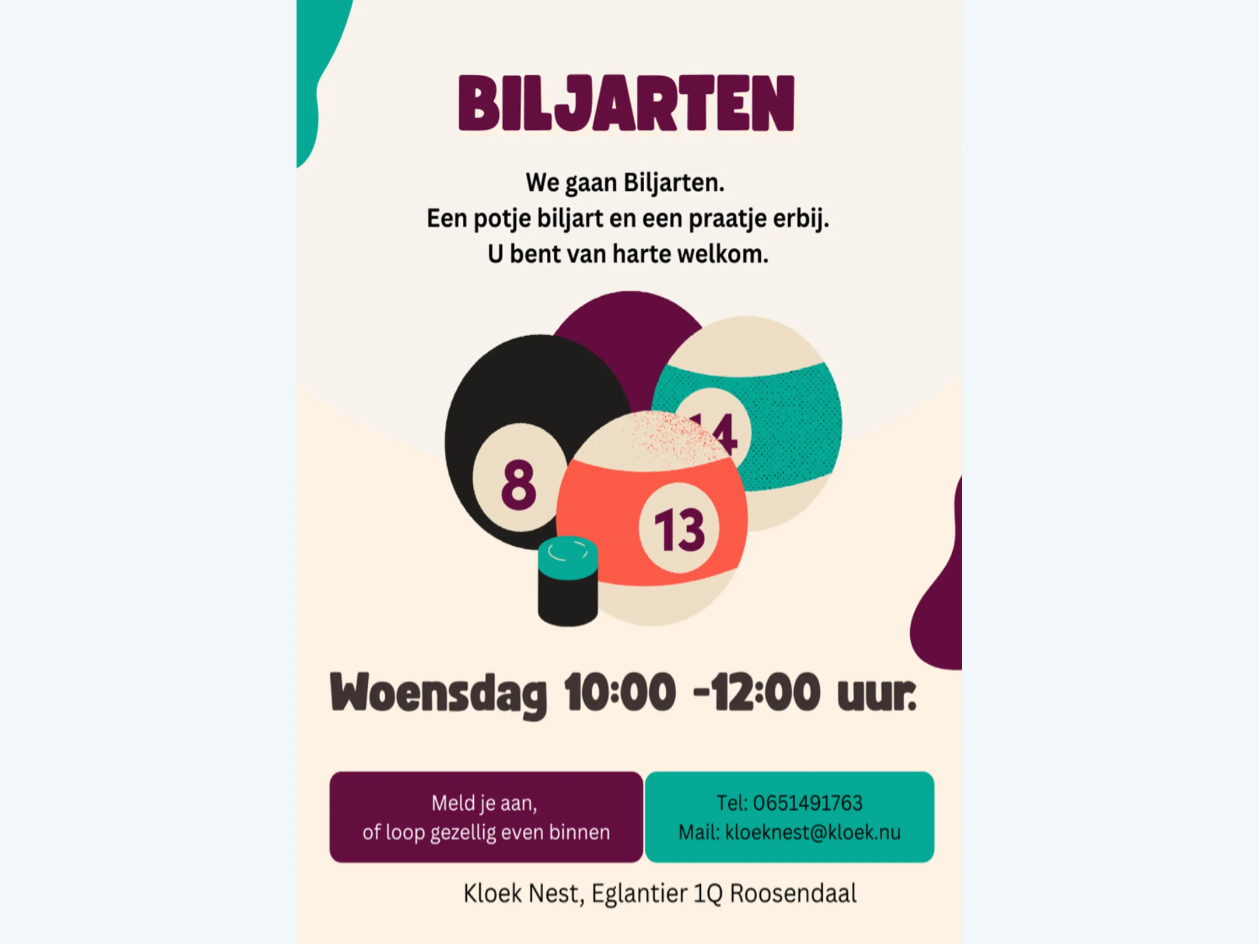 Afbeelding voor activiteit: 🎱 Biljarten voor ouderen 🎱 