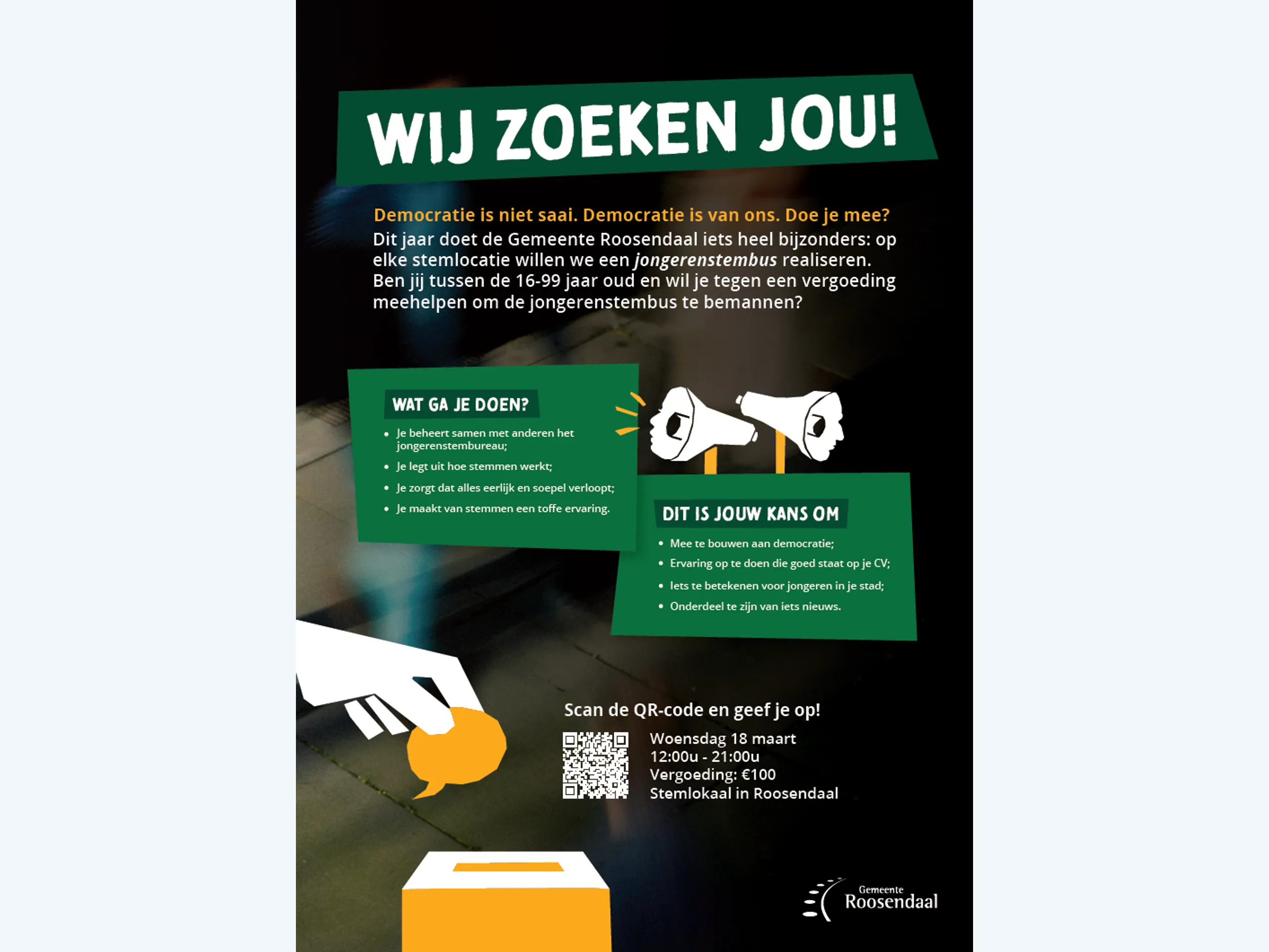 Afbeelding voor hulpvraag: Jongerenstembus bemannen